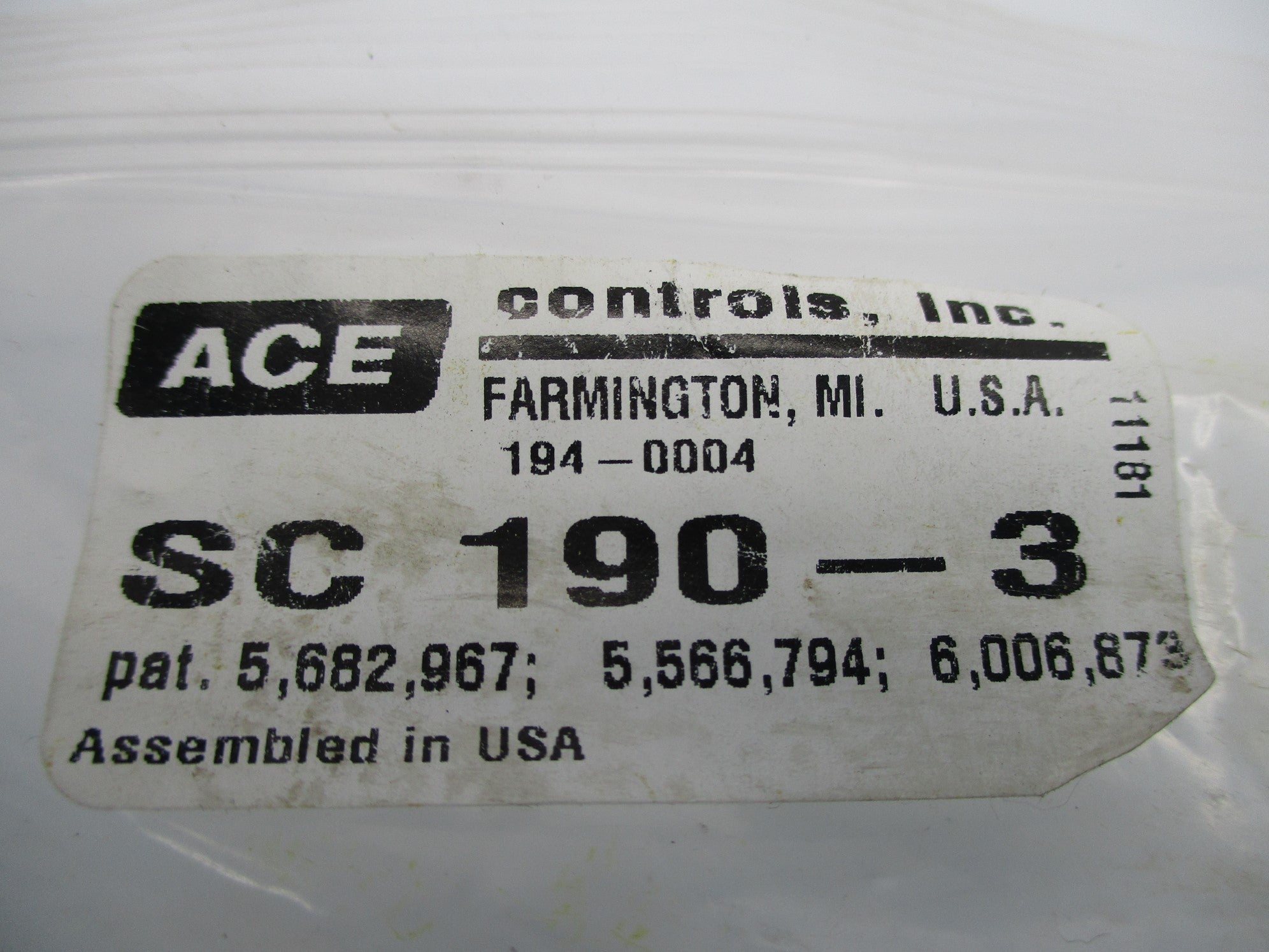 ACE CONTROLS SC190-3 (AS PICTURED) NSMP
