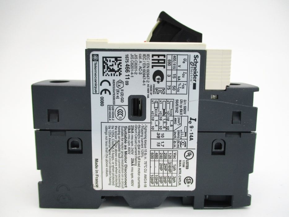 SCHNEIDER ELECTRIC GV2ME16 9-14A NUPI