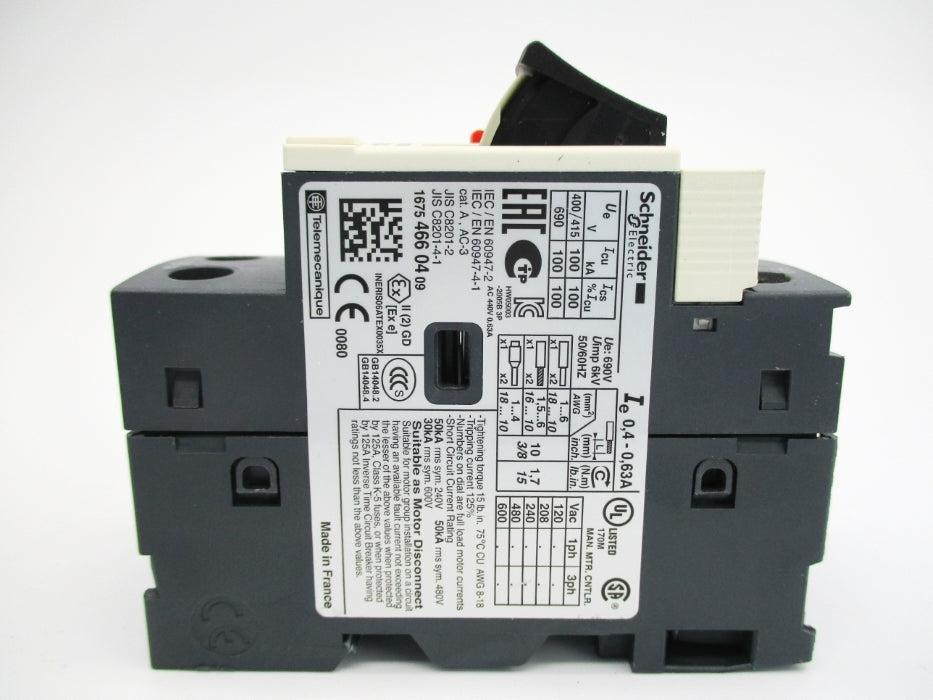SCHNEIDER ELECTRIC GV2ME04 0.40-0.63A NUPI