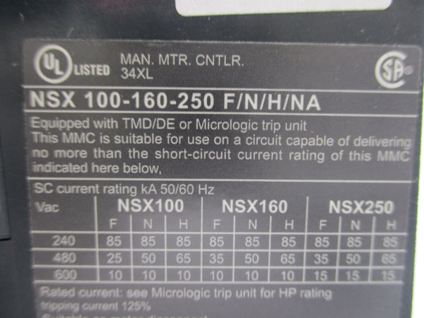 SCHNEIDER ELECTRIC NSX100-160-250F/N/H/NA 100A NUPI