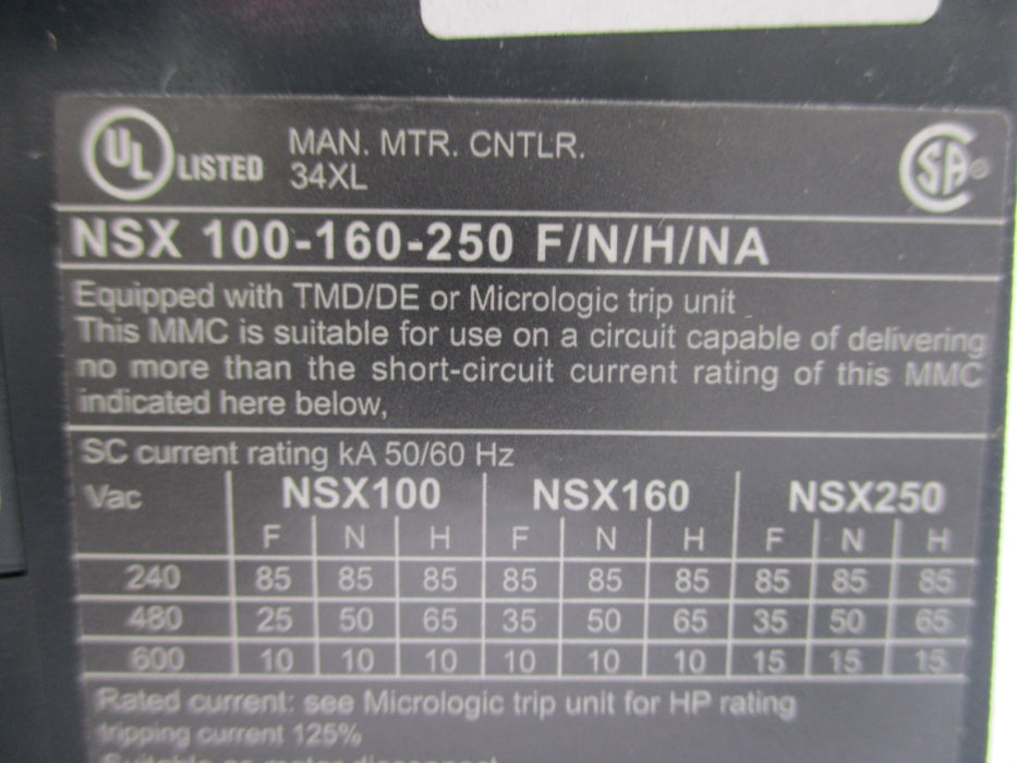 SCHNEIDER ELECTRIC NSX100-160-250F/N/H/NA 100A NUPI