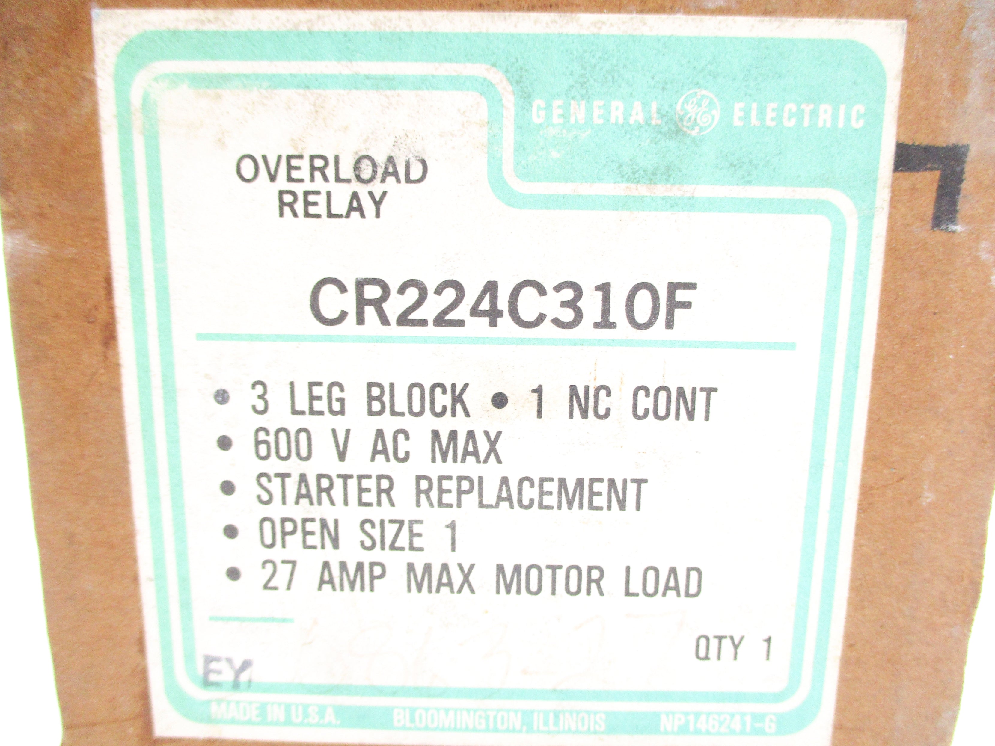 GENERAL ELECTRIC CR224C310F 600VAC 27A NSMP