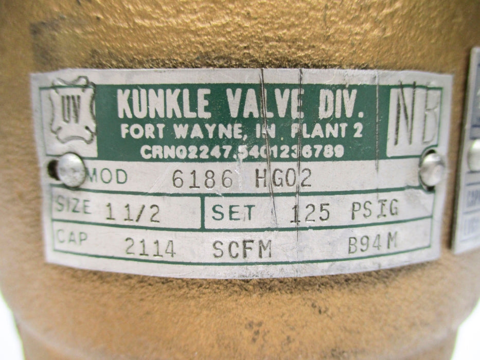 KUNKLE VALVE 6186HG02 125PSIG UNMP
