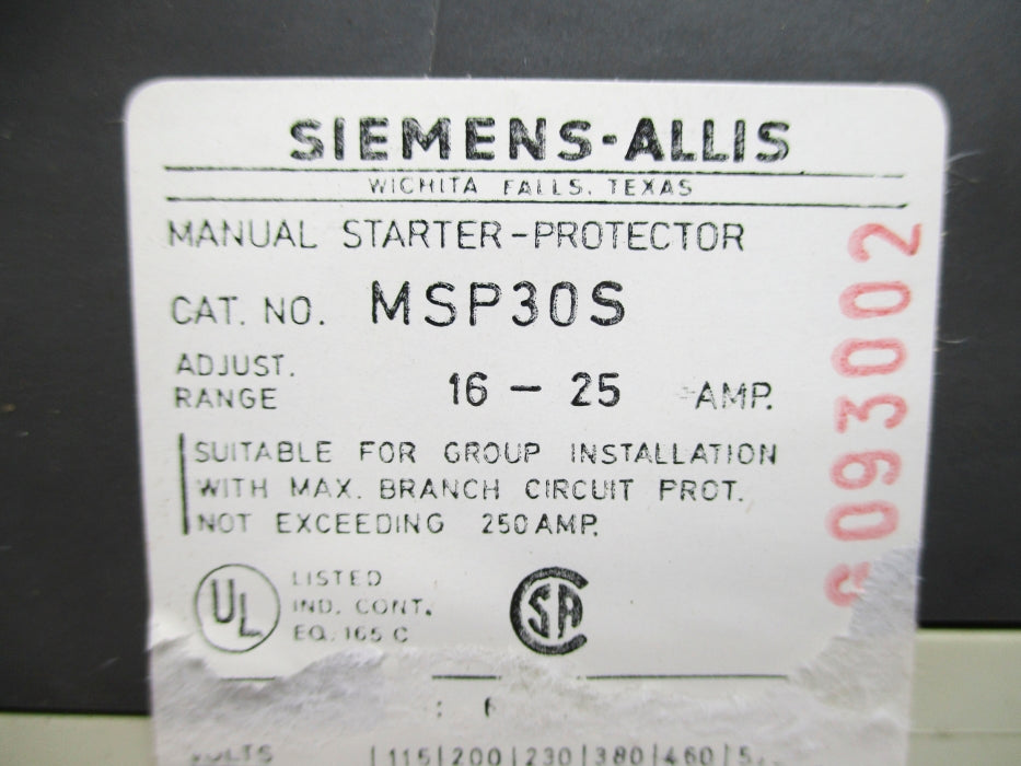 SIEMENS MSP30S 16-25A UNMP