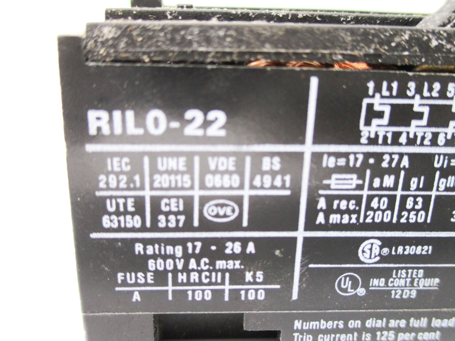 JOSLYN CLARK RILO-22 17-27A 600VAC NSNP