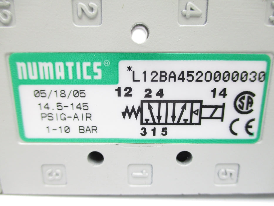 NUMATICS L12BA452O000030 14.5-145PSIG 100-115/50 110-120/60 UNMP