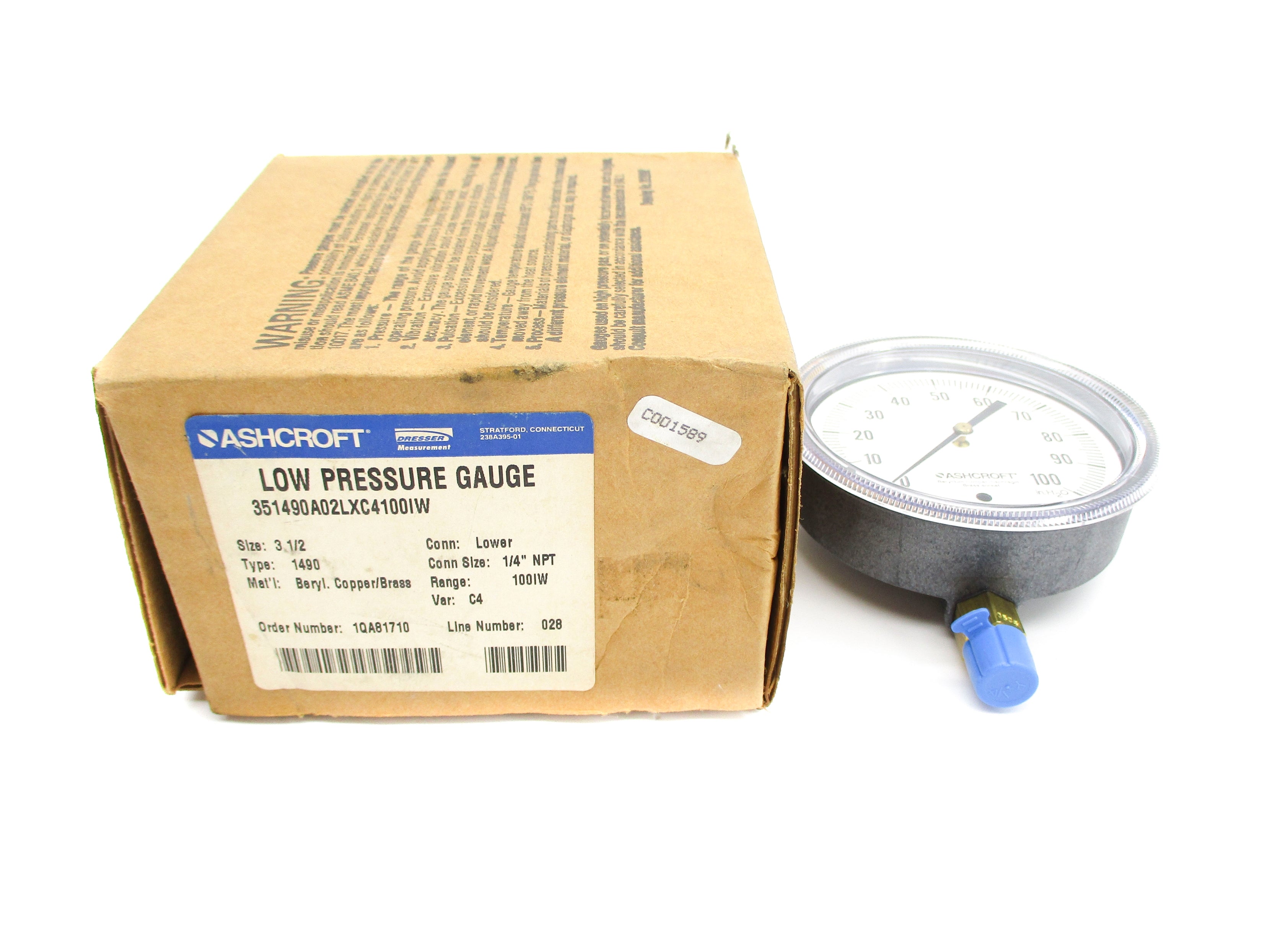ASHCROFT 351490A02LXC4100IW 0-100IW NSMP