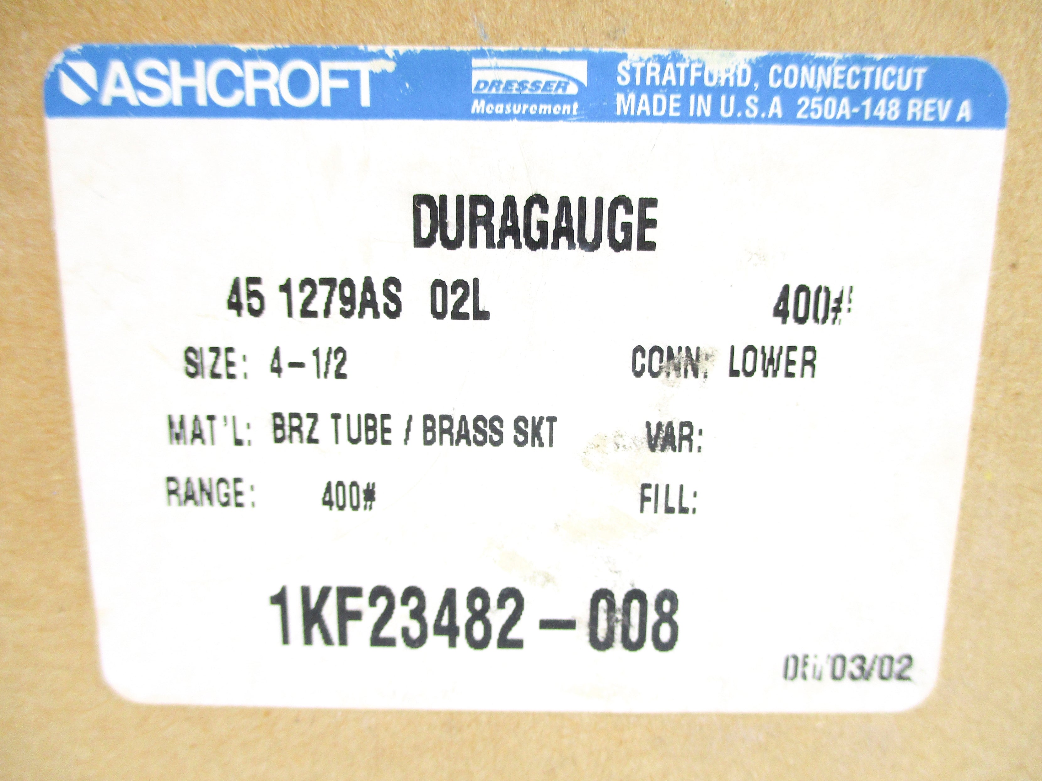 ASHCROFT 451279AS02L400# 0-400PSI NSMP