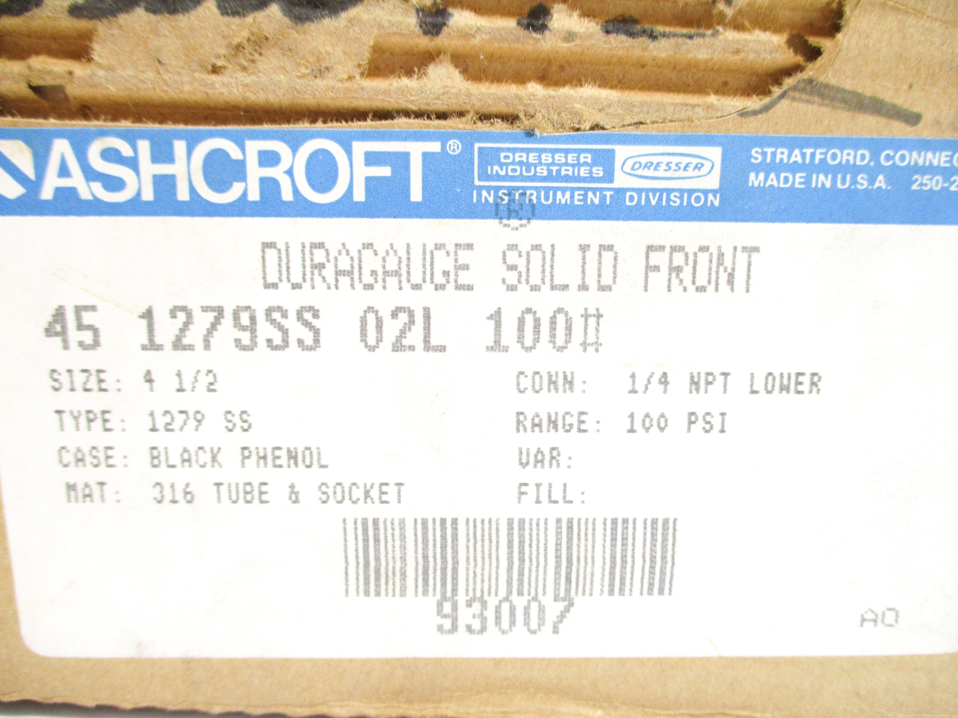 ASHCROFT 451279SS02L100# 0-100PSI 4-1/2" NSMP