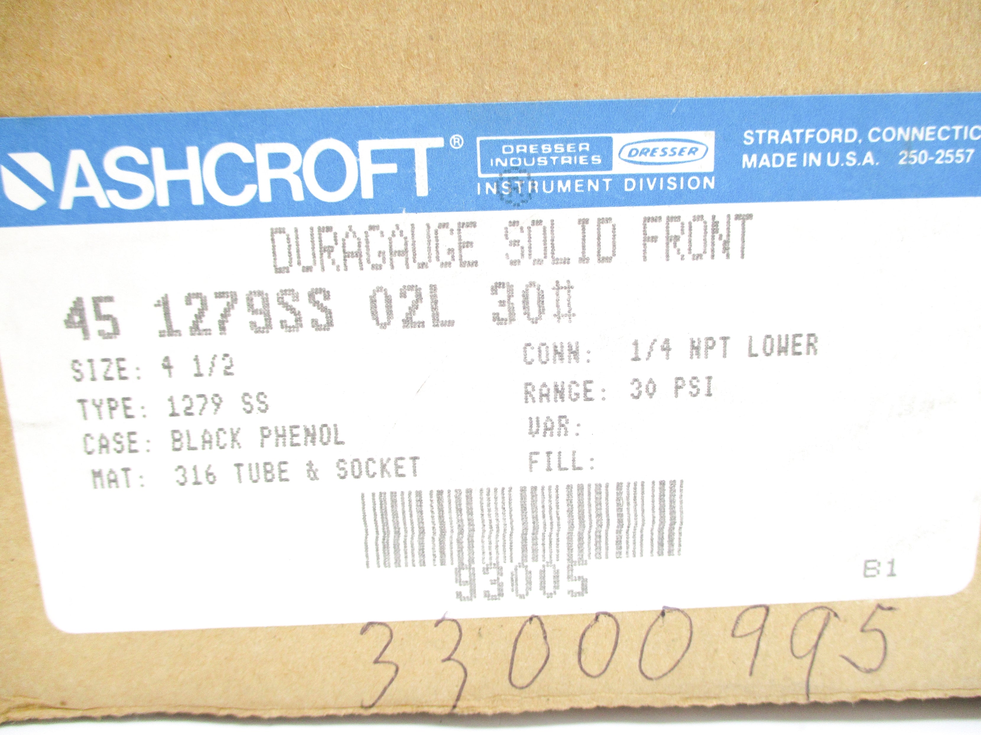 ASHCROFT 451279SS02L30# 0-30PSI NSMP
