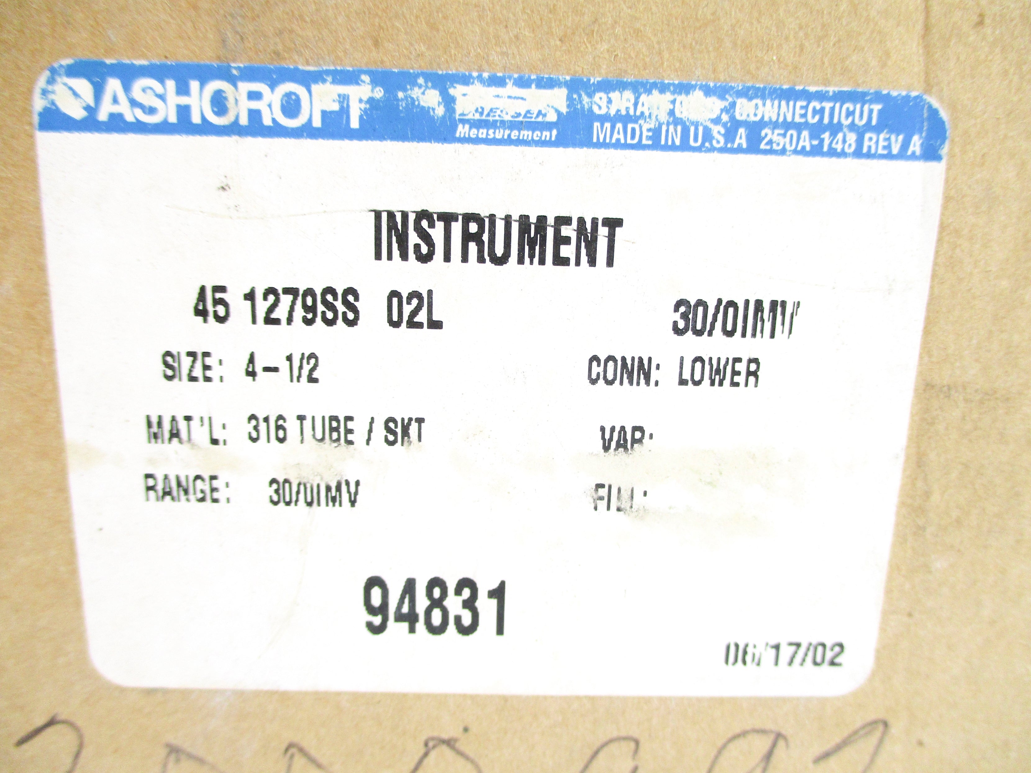 ASHCROFT 451279SS02L30/0IMV 30-0IMV NSMP