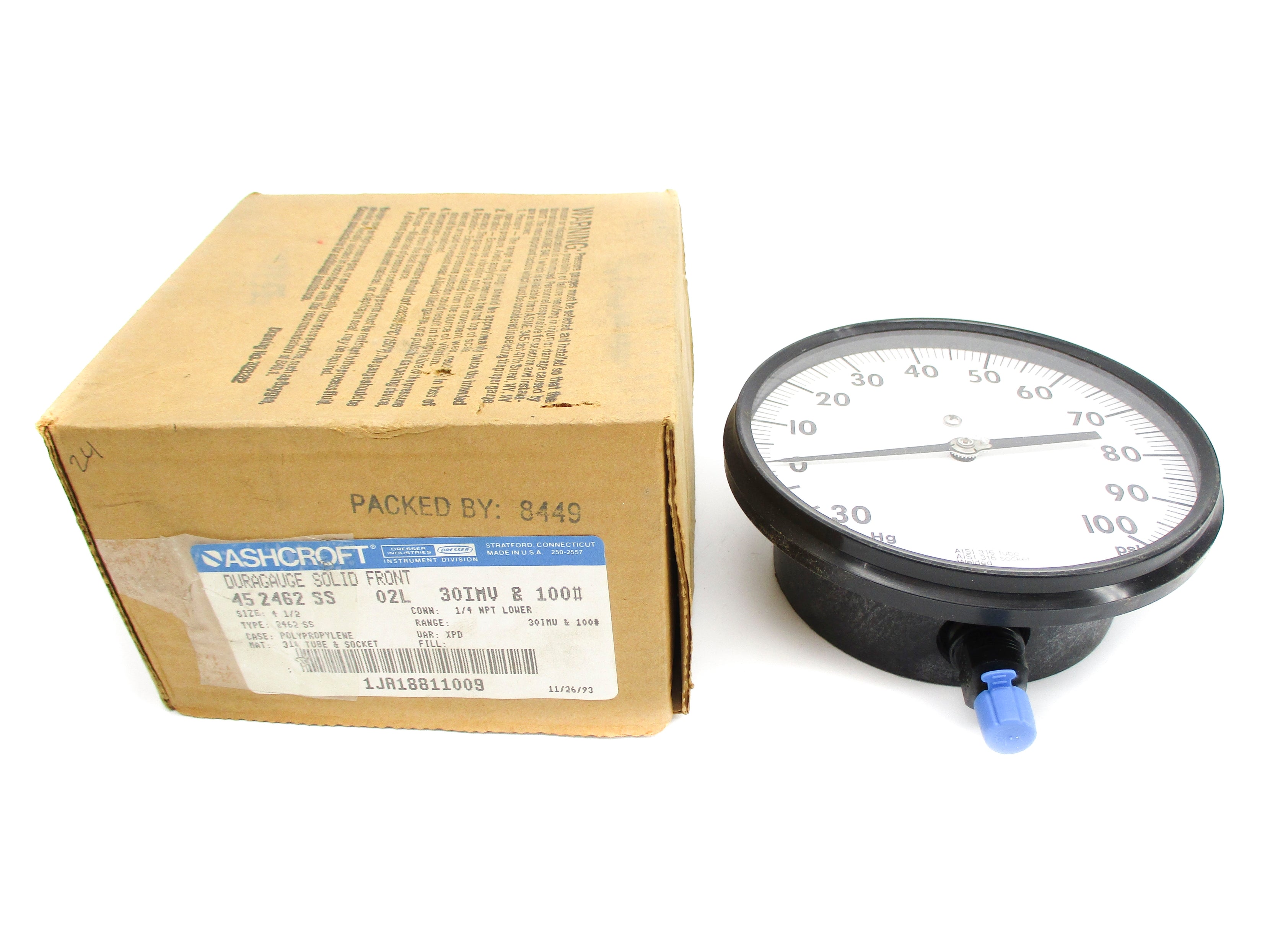 ASHCROFT 452462SS02L30IMV&100# 30IMV-100PSI NSMP