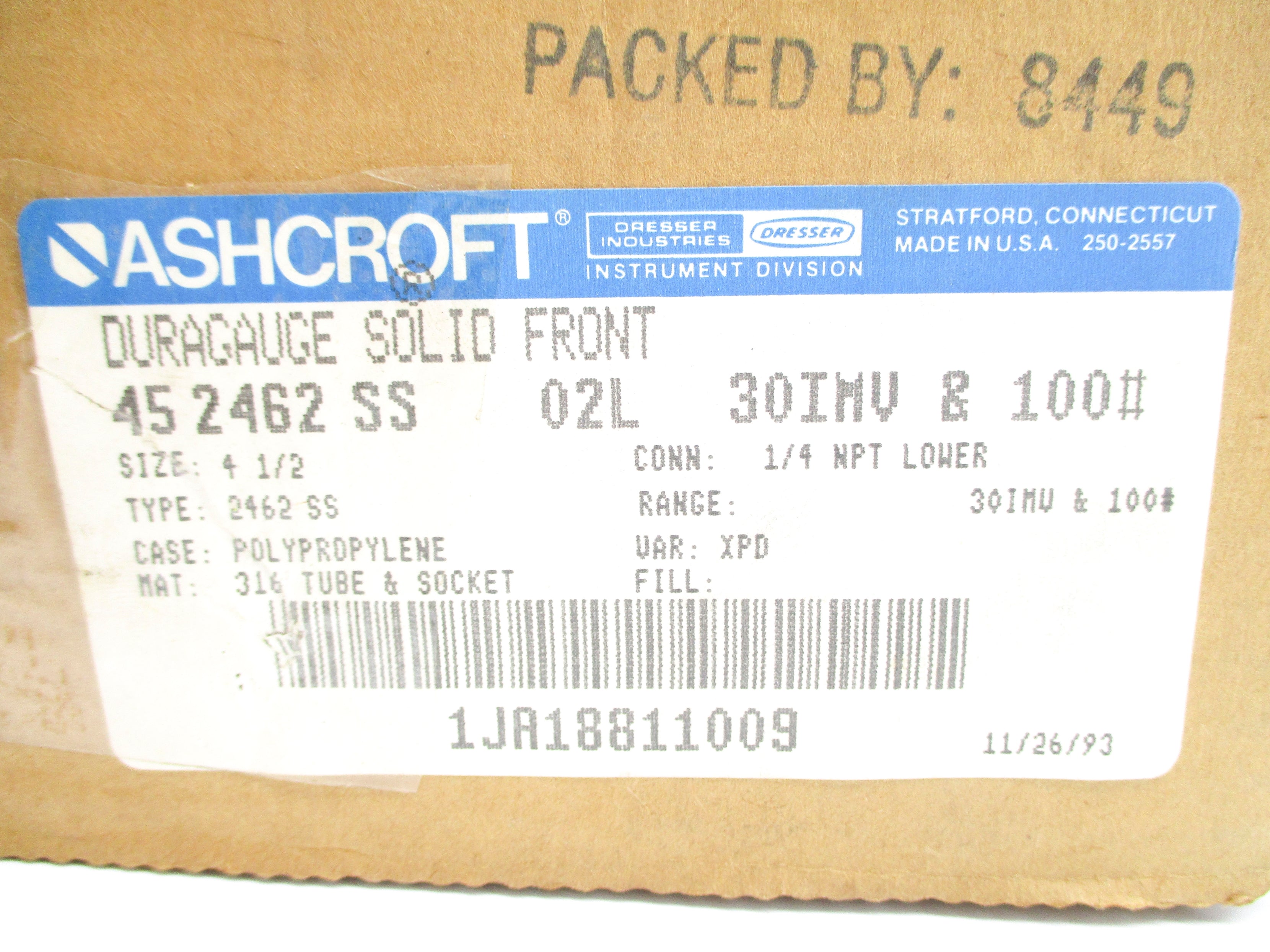 ASHCROFT 452462SS02L30IMV&100# 30IMV-100PSI NSMP