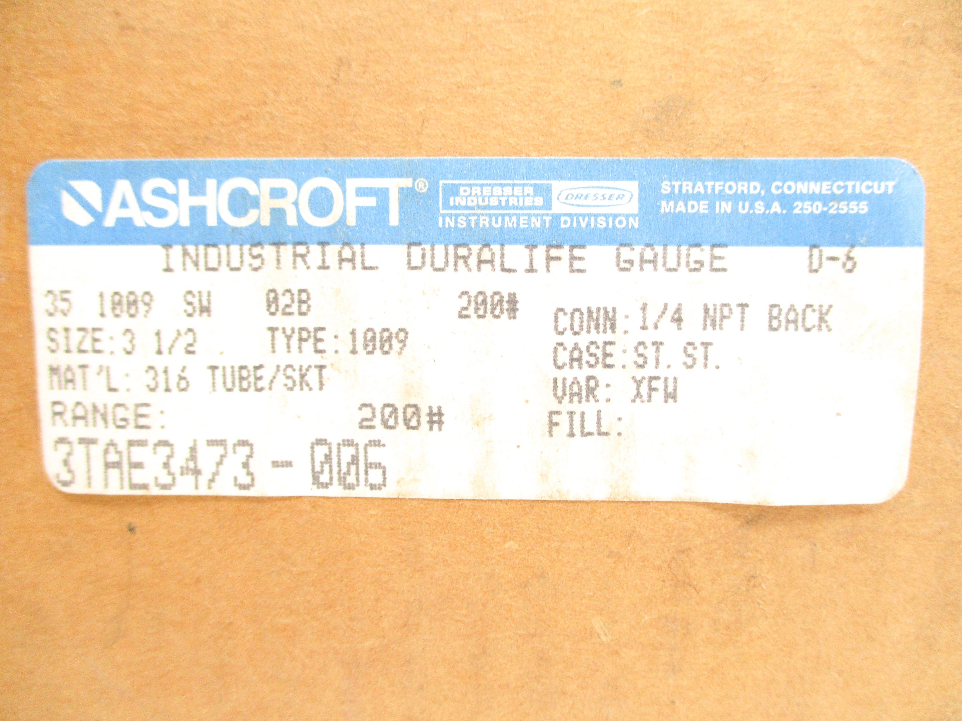 ASHCROFT 351009SW02B200# 0-200PSI NSMP