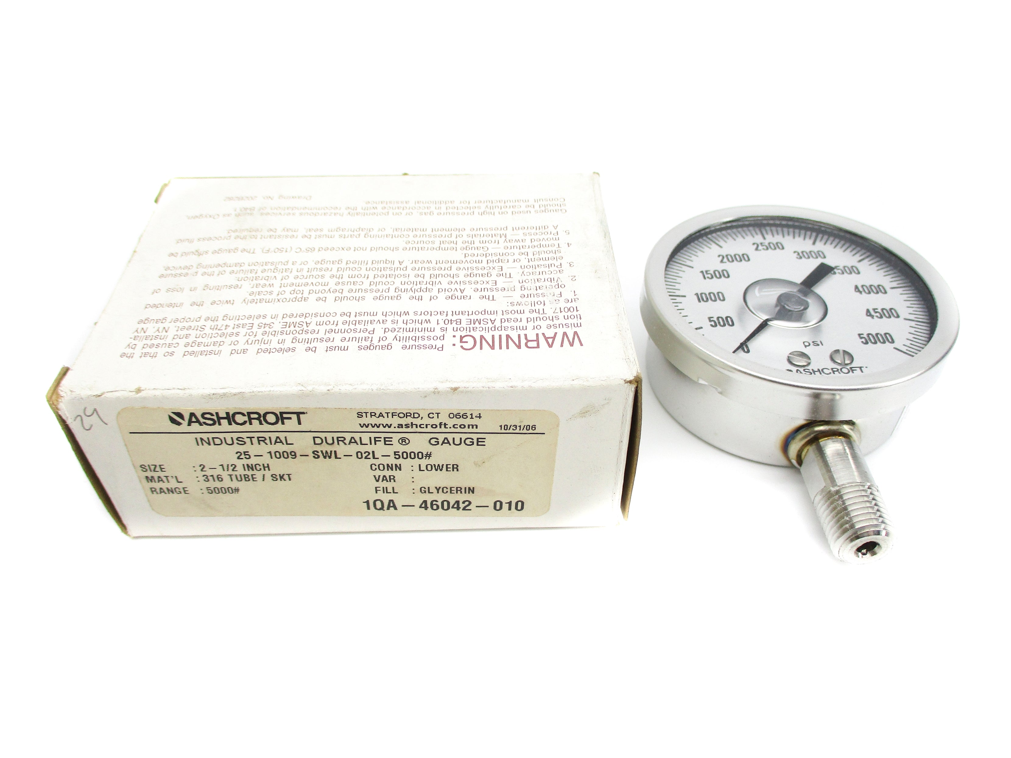 ASHCROFT 251009SWL02L5000# 0-5000PSI NSMP