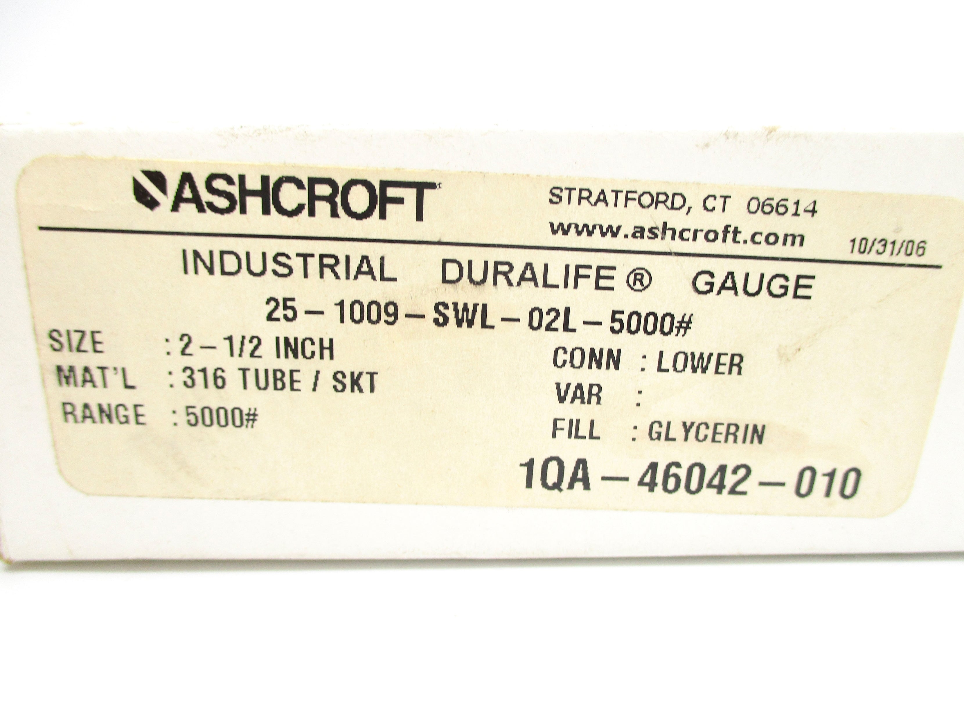 ASHCROFT 251009SWL02L5000# 0-5000PSI NSMP