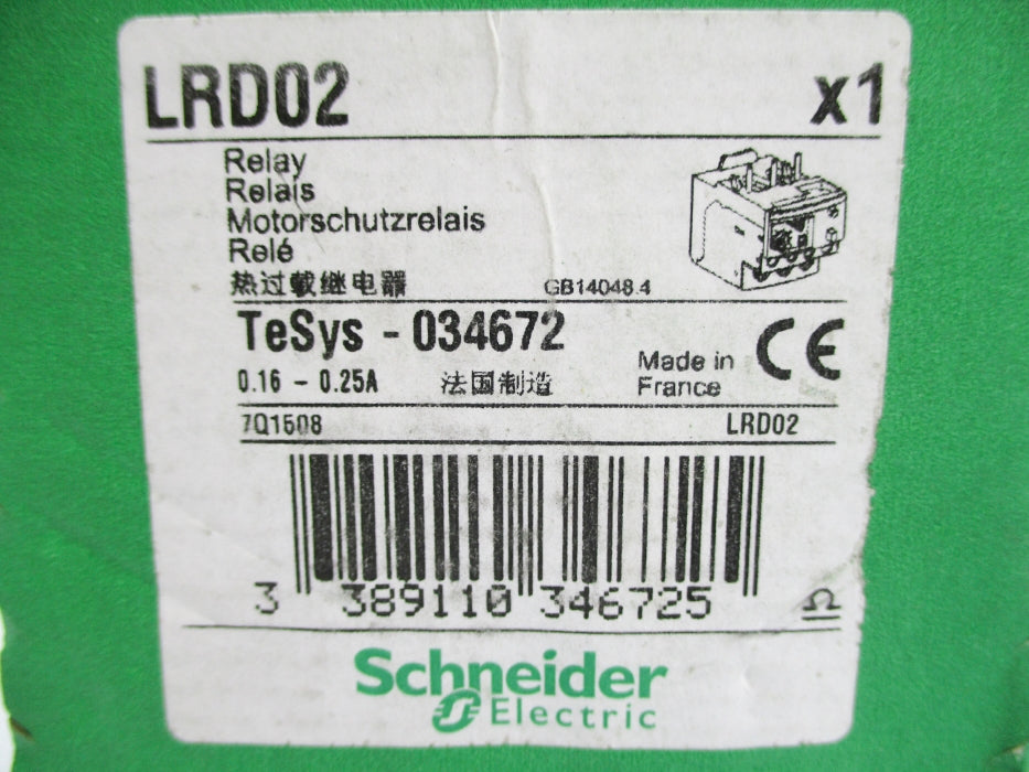 SCHNEIDER ELECTRIC LRD02 0.16-0.25A NSFS