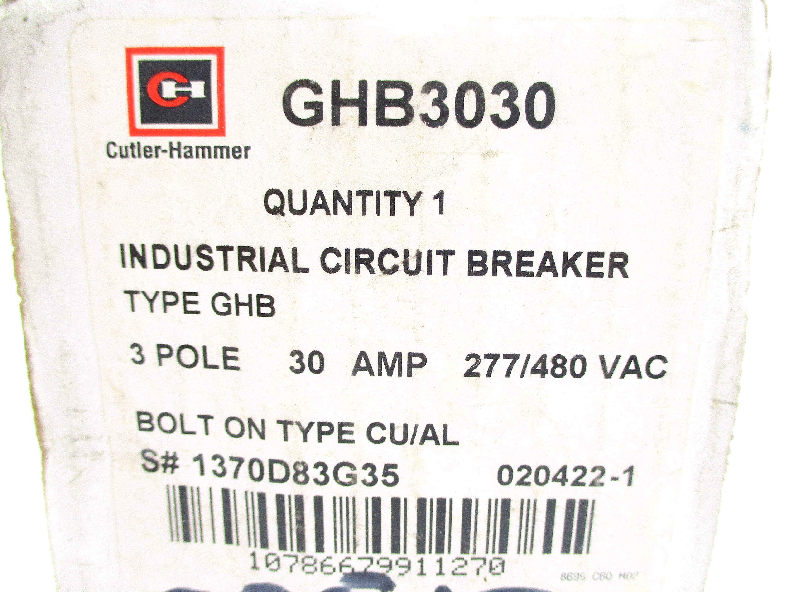 CUTLER HAMMER GHB3030 30A 277/480VAC NSMP