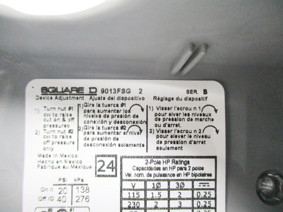 SQUARE D 9013FSG2 SER. B 230V 20/40PSI NSNP