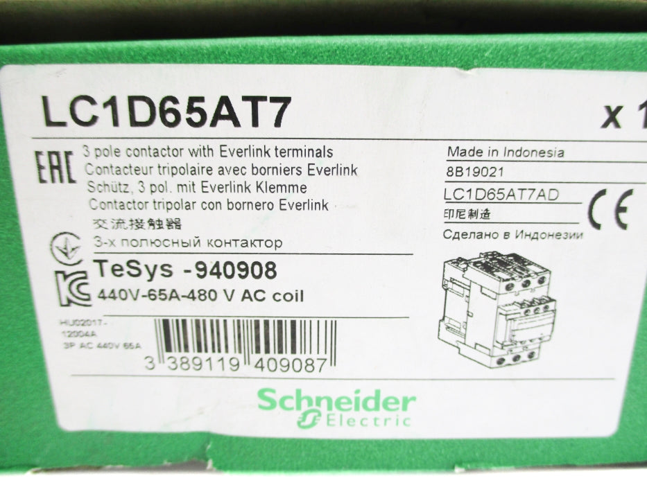 SCHNEIDER ELECTRIC LC1D65AT7 480VAC NSMP