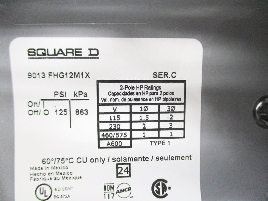 SQUARE D 9013FHG12M1X SER. C 460/575V 125PSI NSNP