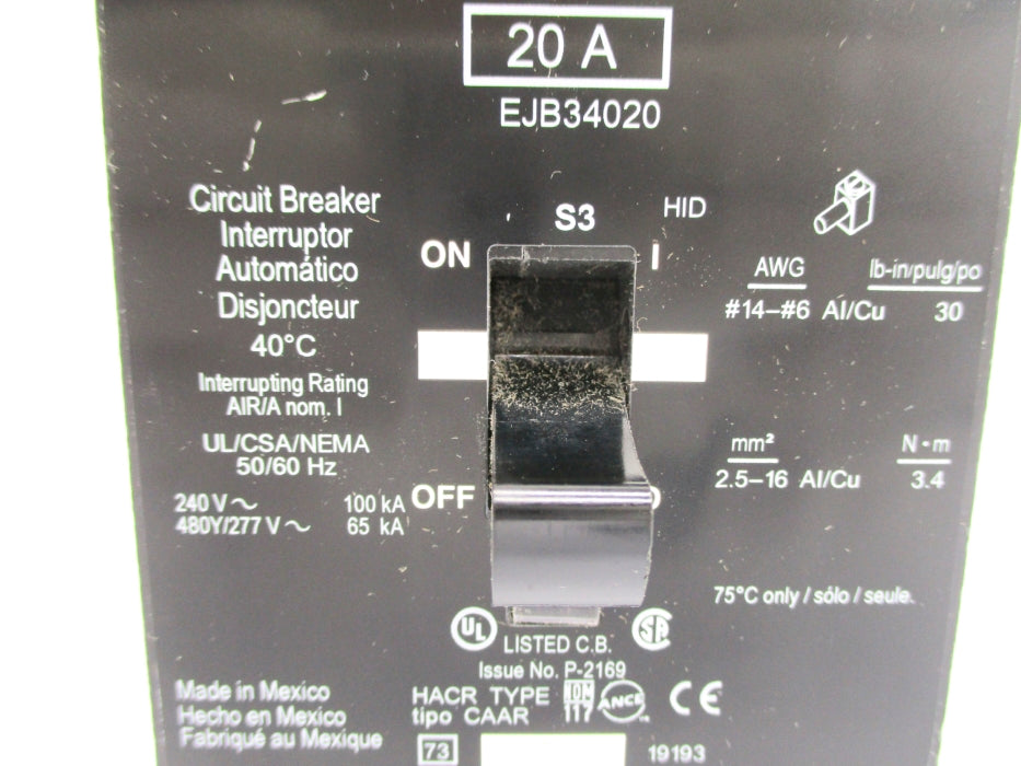 SQUARE D EJB34020 20A 240V NSNP