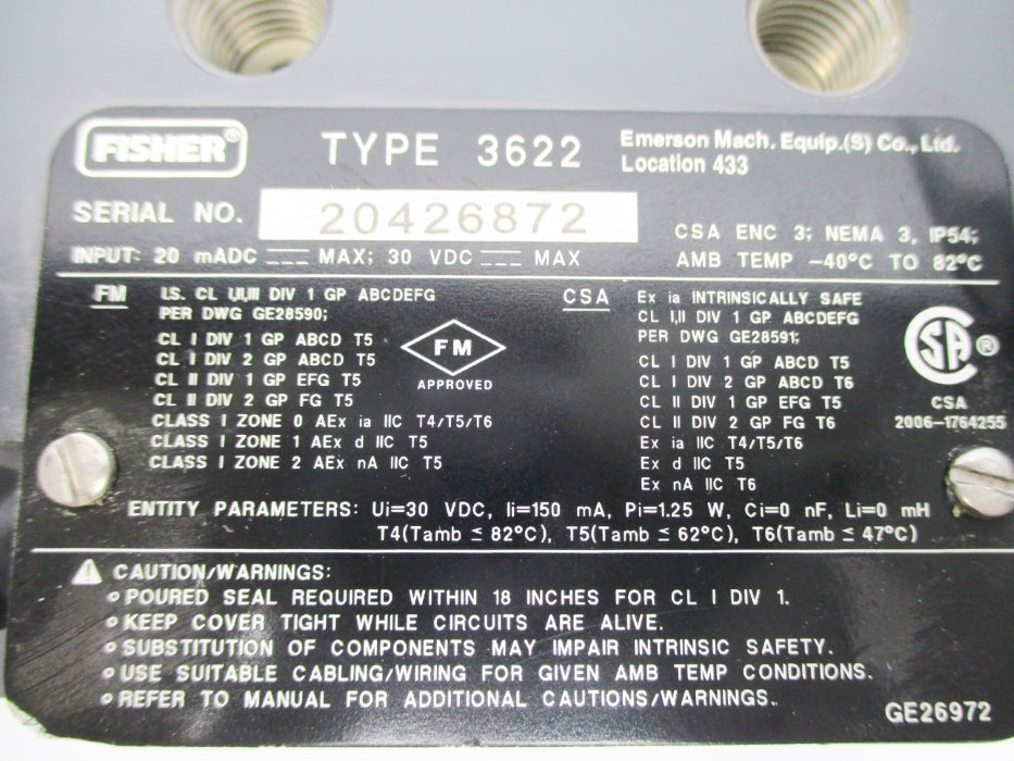 FISHER CONTROLS 3622 (AS PICTURED 1) NSNP