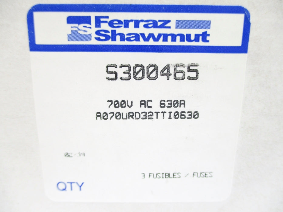 FERRAZ SHAWMUT S300465 A070URD32TTI0630 630A 700VAC (PKG OF 3) NSMP