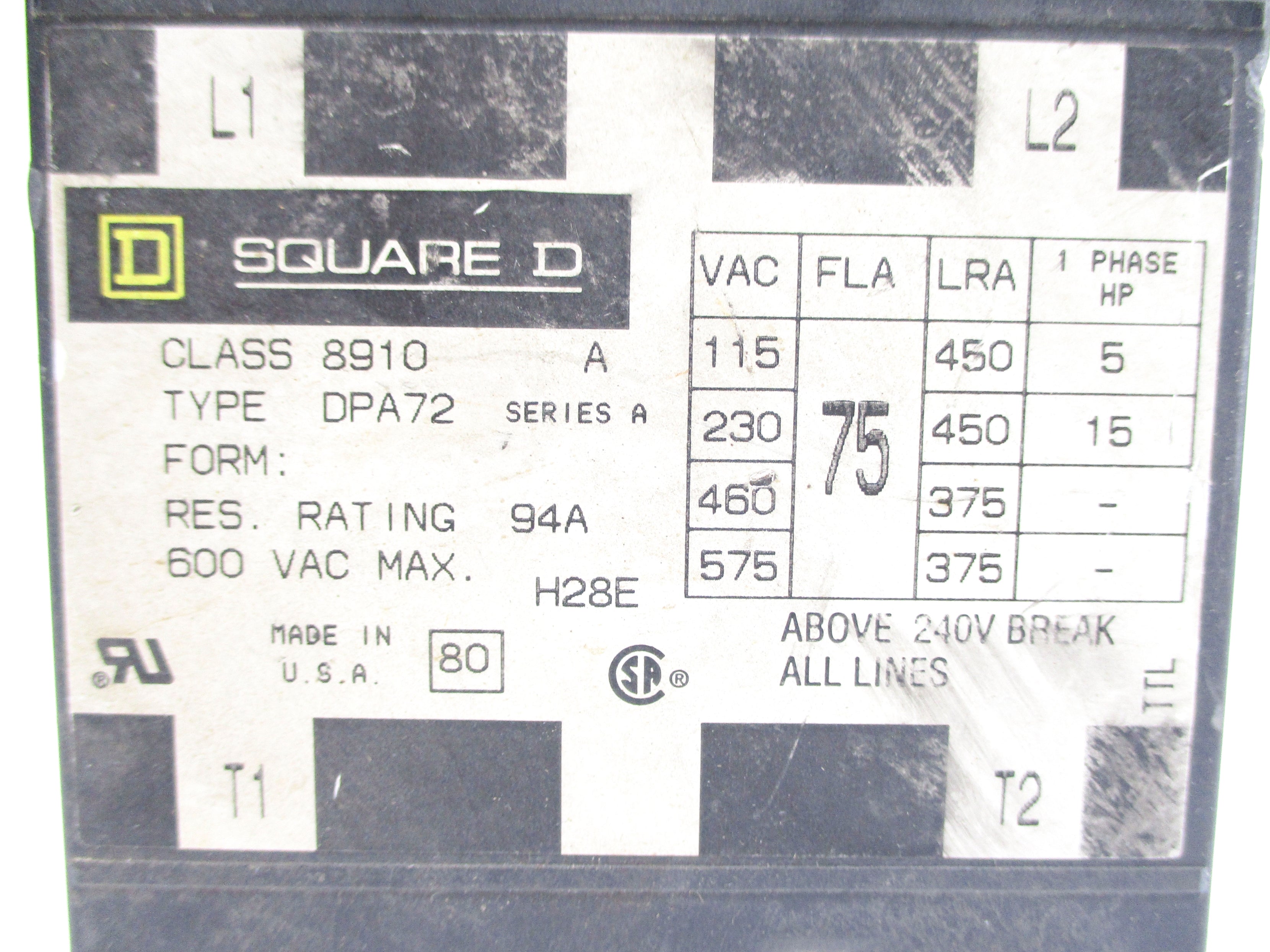 SQUARE D 8910DPA72 SER. A NSNP