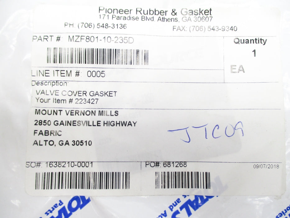PIONEER RUBBER & GASKET MZF801-10-235D NSMP