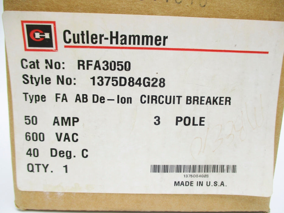 CUTLER HAMMER RFA3050 1375D84G28 50A 600VAC NSMP