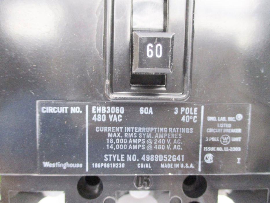 WESTINGHOUSE EHB3060 60A 480VAC NSNP