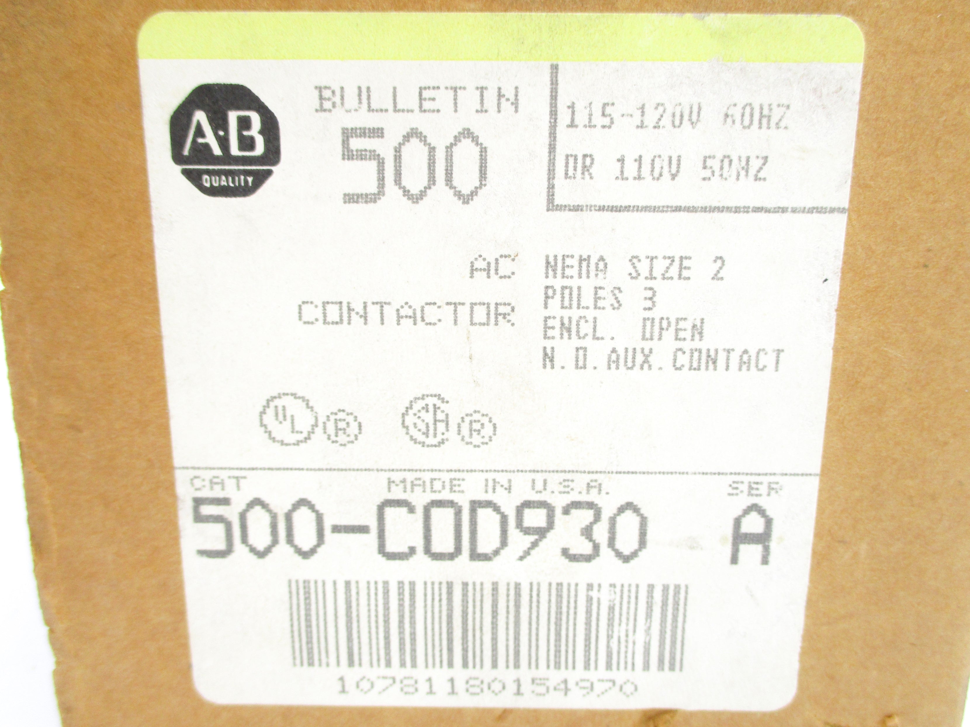ALLEN BRADLEY 500-COD930 SER. A 110-120V (BR/YL) NSMP