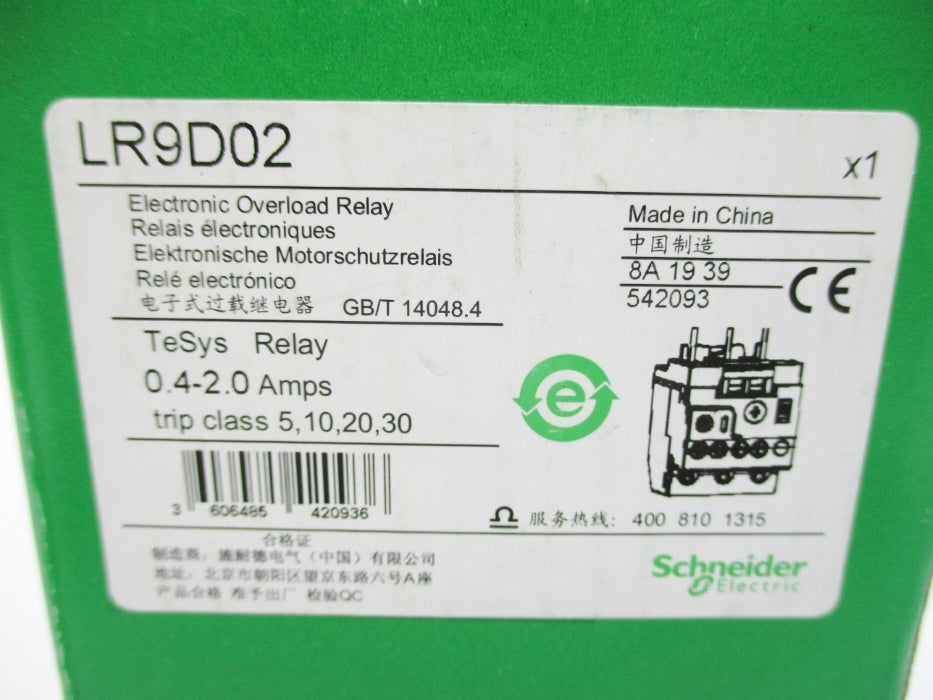 SCHNEIDER ELECTRIC LR9D02 0.4-2.0A NSMP