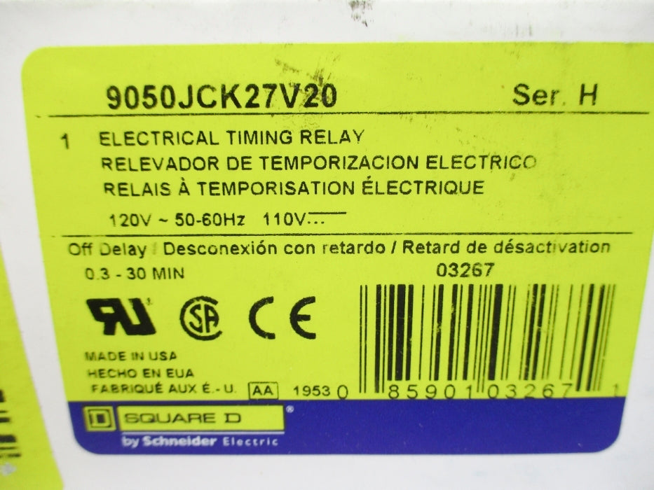 SQUARE D 9050JCK27V20 SER. H 0.3S-30M 110/120V NSMP