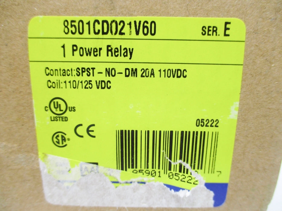 SQUARE D 8501CDO21V60 SER. E 110/125VDC 20A NSMP