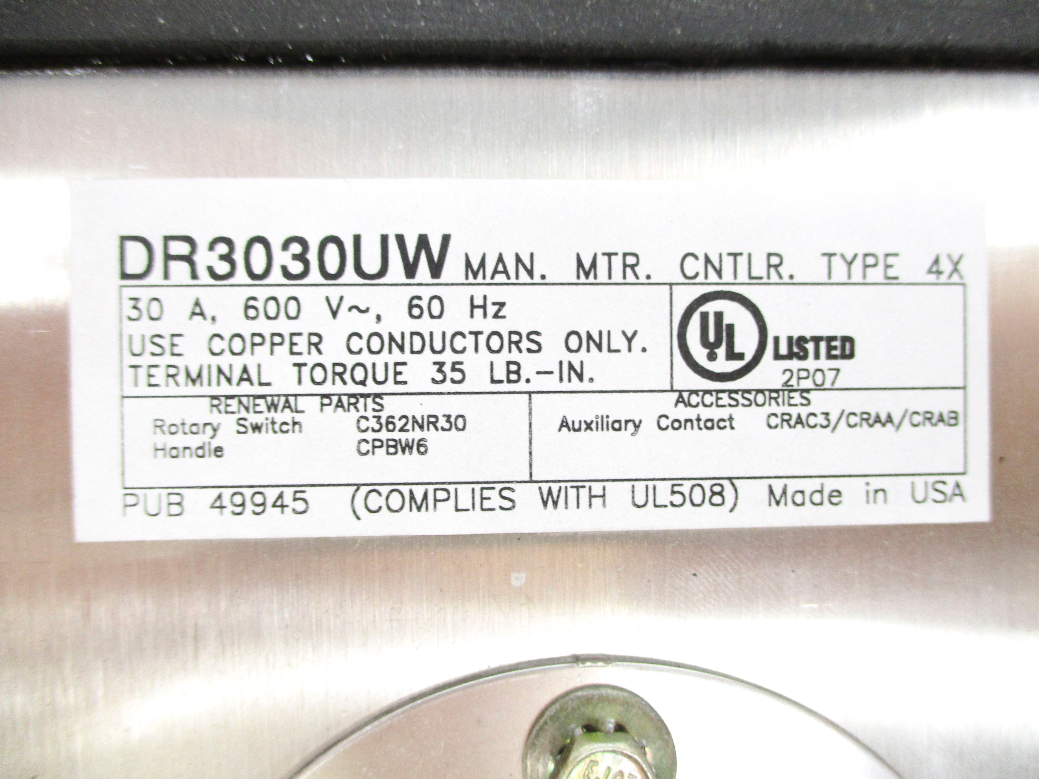 CUTLER HAMMER DR3030UW 30A 600V NSNP