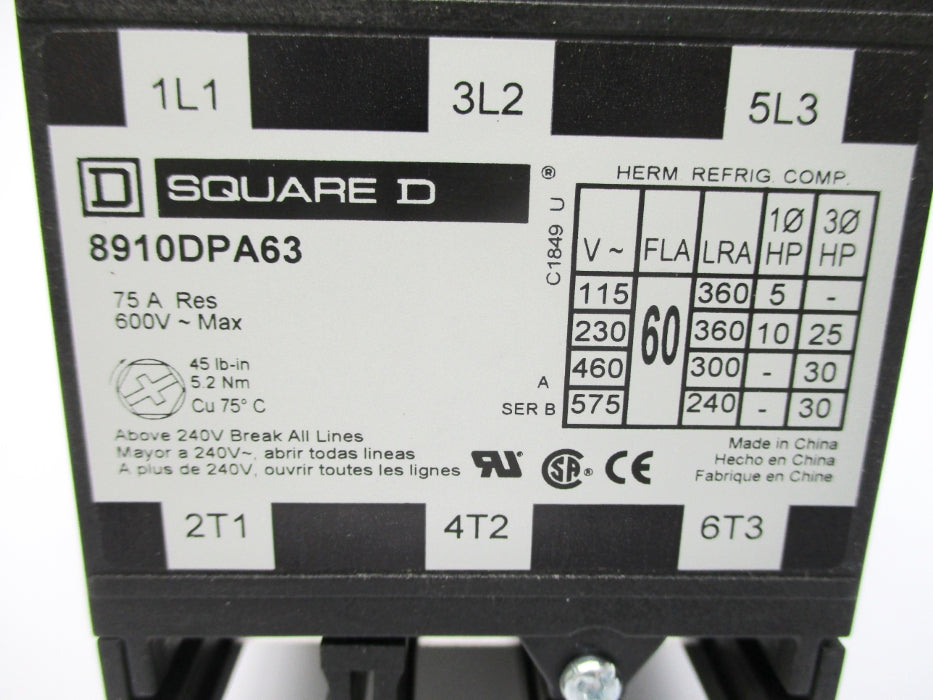 SQUARE D 8910DPA63V02 SER. B 110/120V NSNP