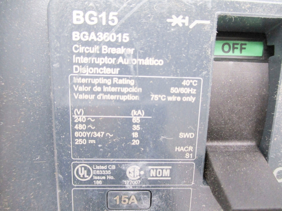 SQUARE D BGA36015 480V 15A NSNP
