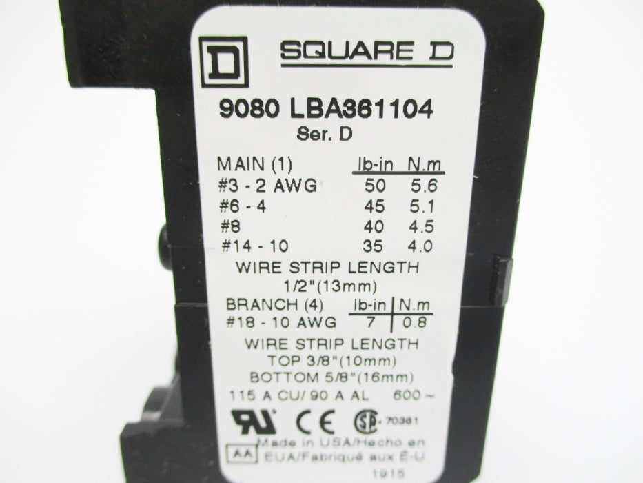 SQUARE D 9080LBA361104 SER. D NSNP