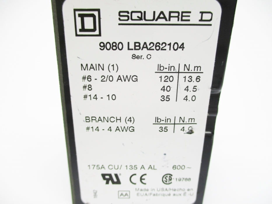 SQUARE D 9080LBA262104 SER. C NSNP