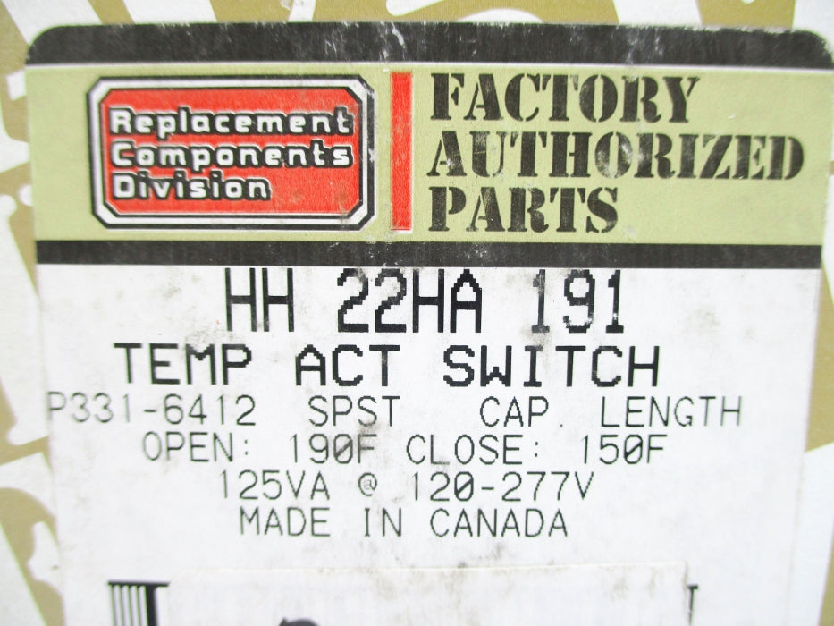 REPLACEMENT COMPONENTS DIVISION HH-22HA-191 NSMP