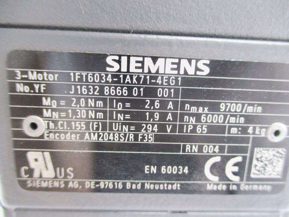 SIEMENS 1FT6034-1AK71-4EG1 (AS PICTURED) NSNP