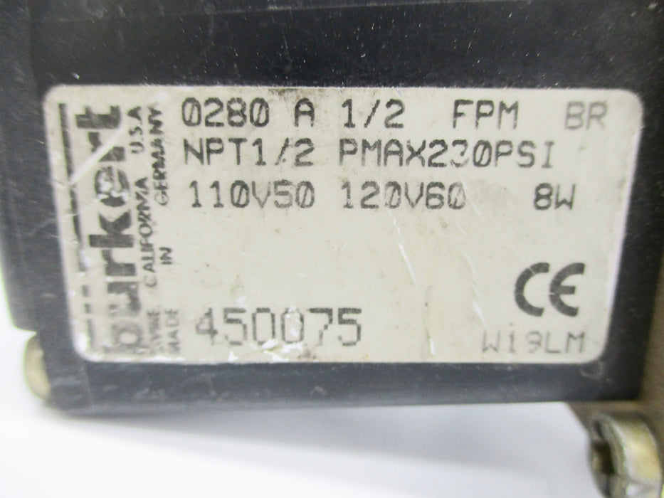 BURKERT 0280-A-1/2-FRM-BR 450075 110/120V (AS PICTURED) UNMP