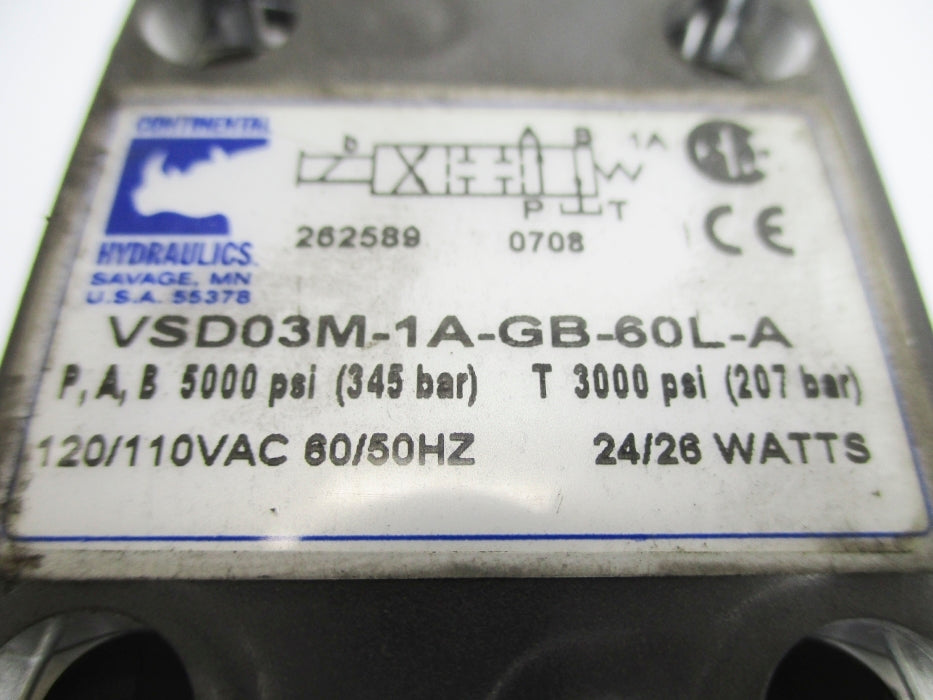 CONTINENTAL HYDRAULICS VSD03M-1A-GB-60L-A 110/120VAC 5000/3000PSI UNMP
