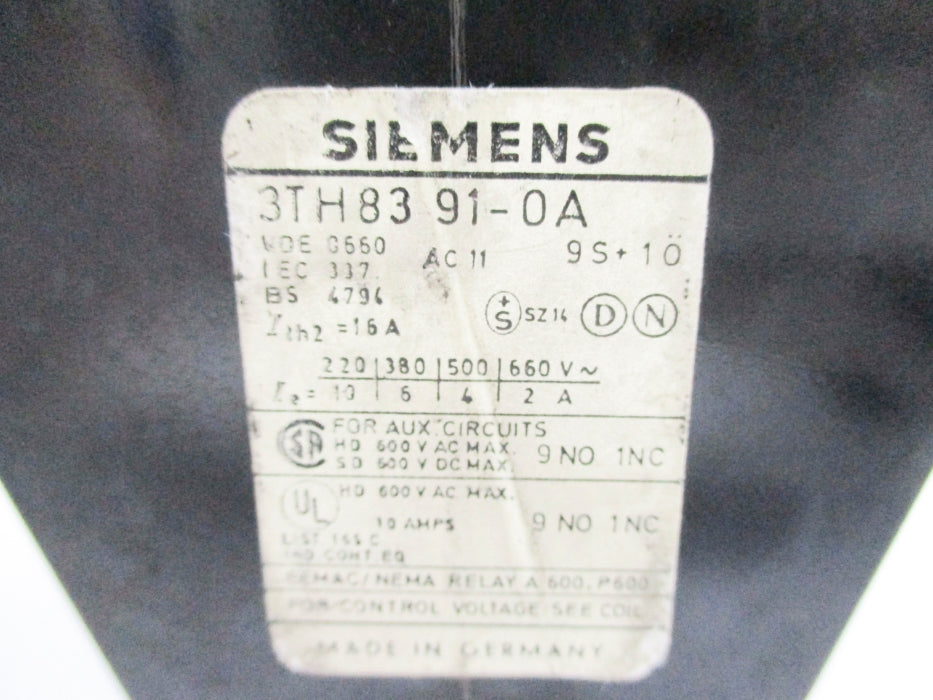 SIEMENS 3TH8391-0A 115V UNMP