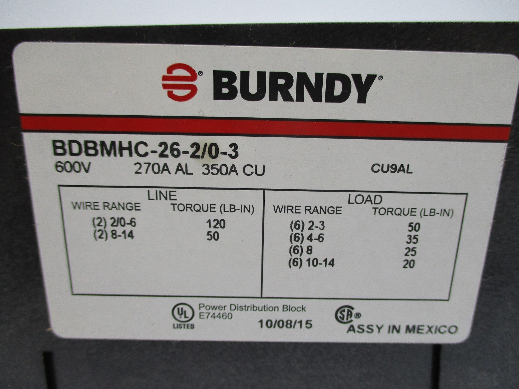 BURNDY BDBMHC-26-2/0-3 NSNP