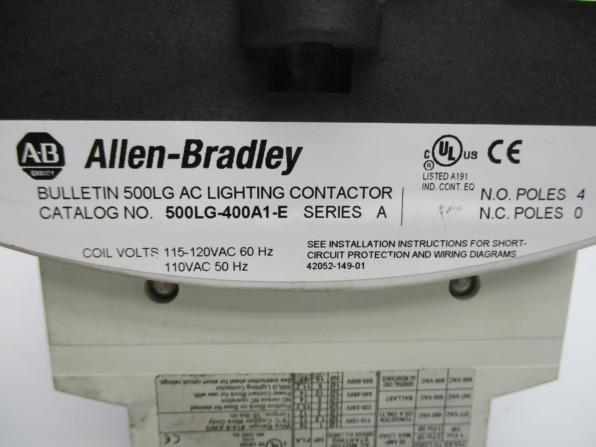 ALLEN BRADLEY 500LG-400A1-E SER. A 120VAC (AS PICTURED) NSNP