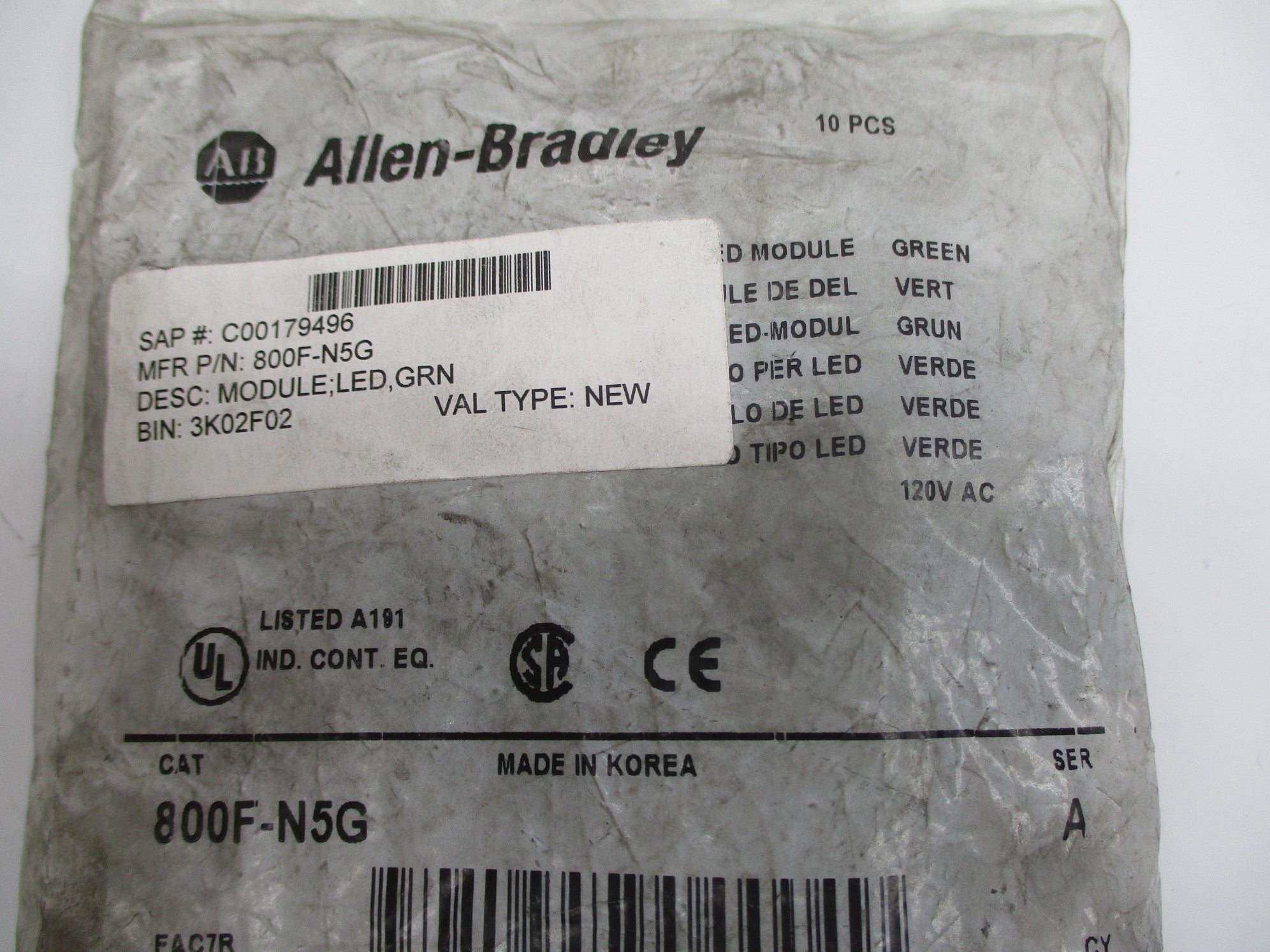ALLEN BRADLEY 800F-N5G SER. A (PKG OF 10) NSMP