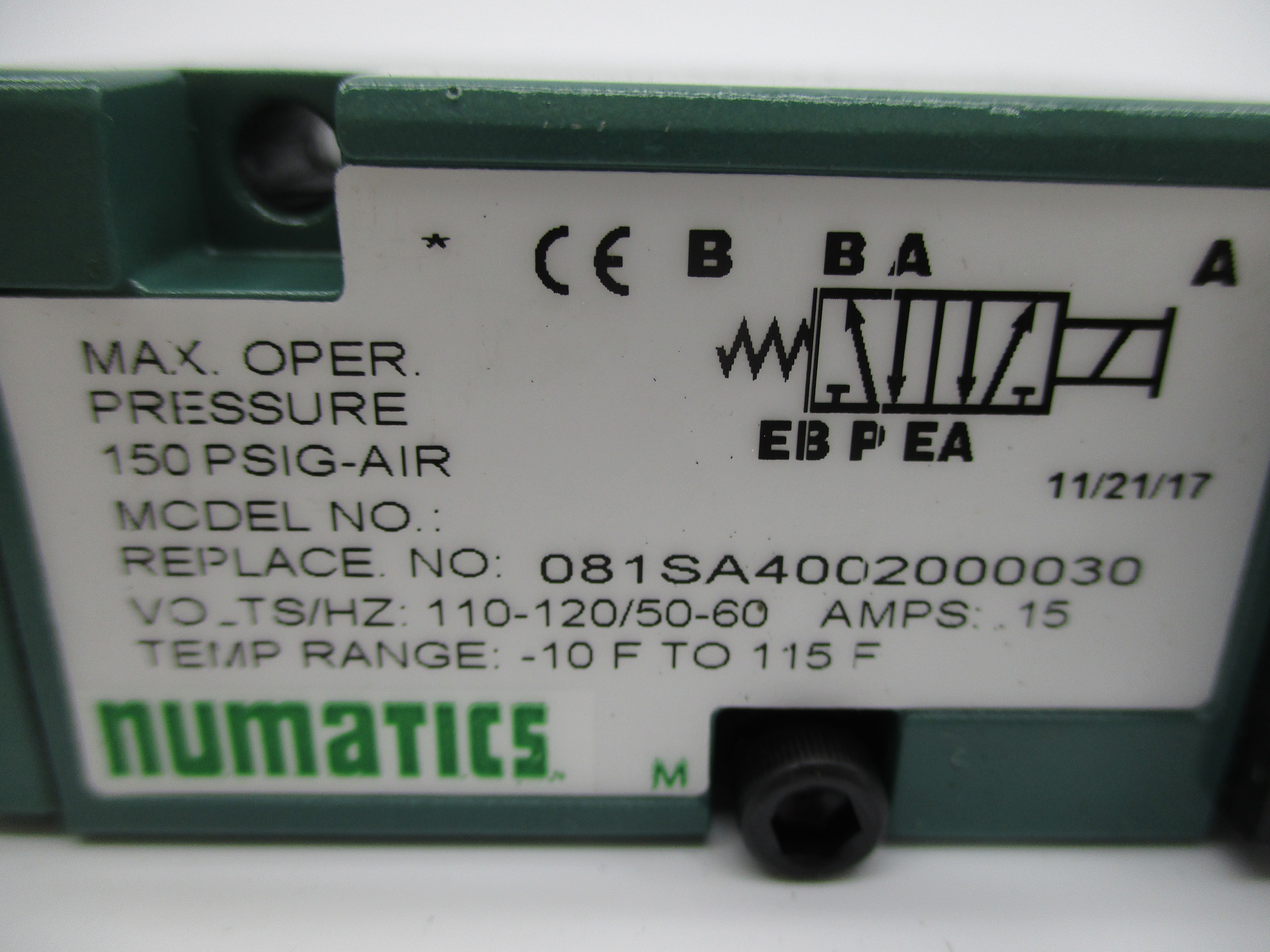 NUMATICS 081SA4002000030 150PSIG 110/120V NSNP